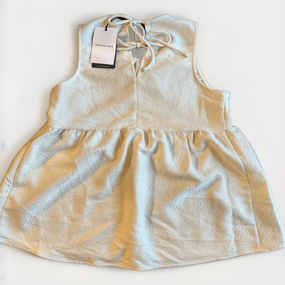 NWT Who What Wear Babydoll Top Women's M Cream White Sleeveless Flounce Top Boho - Picture 4 of 6